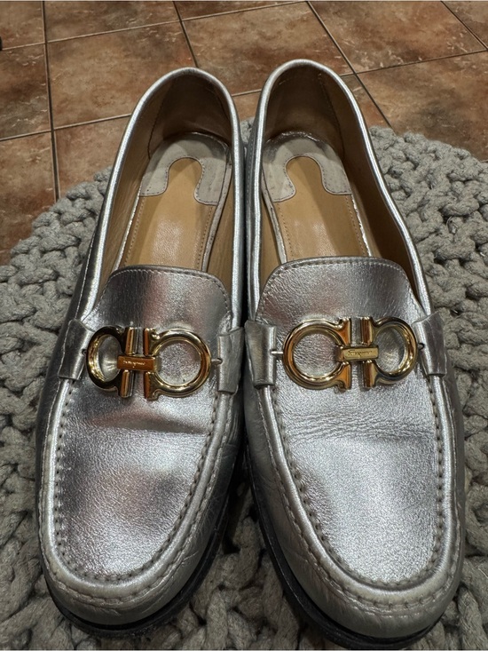 Salvatore Ferragamo Shoes - SALVATORE FERRAGAMO Silver Rolo Gancini Loafers 7.5D